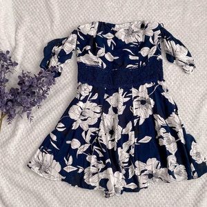 Floral Navy Blue/White Romper